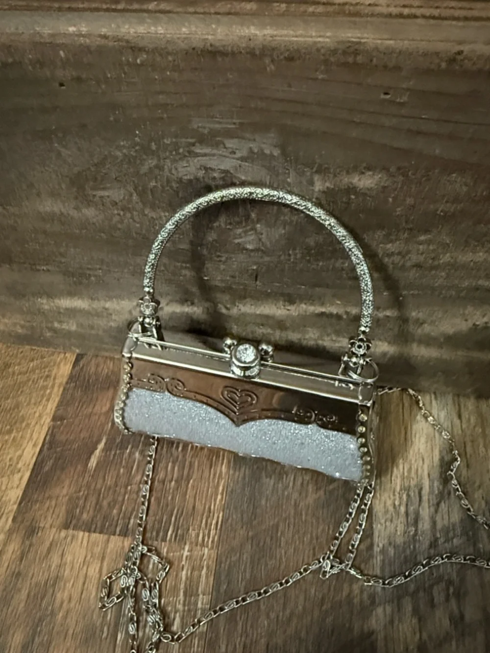 Manhattan by Croton Watch & Evening Bag Set Silver Rhinestone Like New w/ Box - Picture 6 of 14